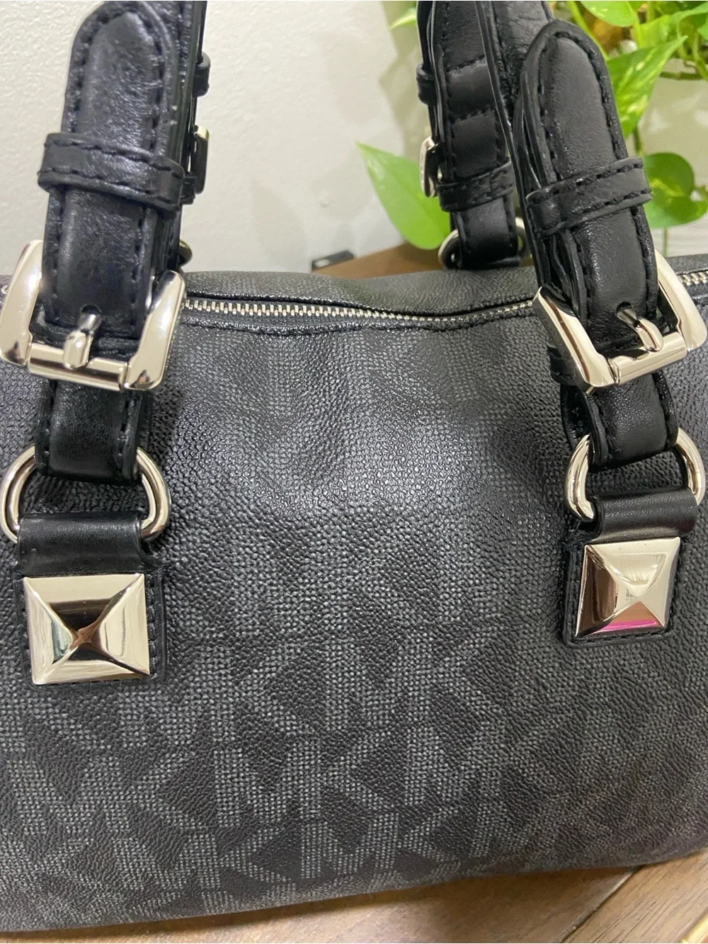 Michael Kors Black/Gray Logo Duffle Satchel w/Silver Hardware (possibly Grayson)